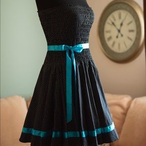 Ruby Rox Black Dress Turquoise Polka-dot Strapless